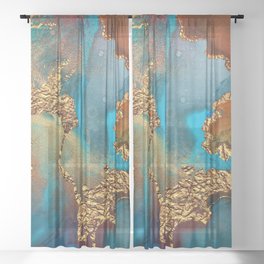 Abstract Blue And Gold Autumn Marble Sheer Curtain
