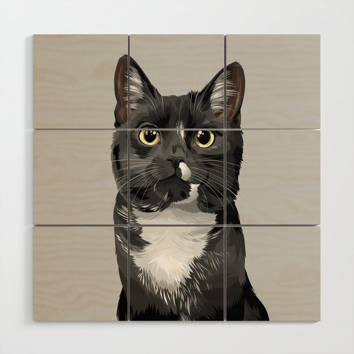 Tuxedo Cat Portrait Wood Wall Art
