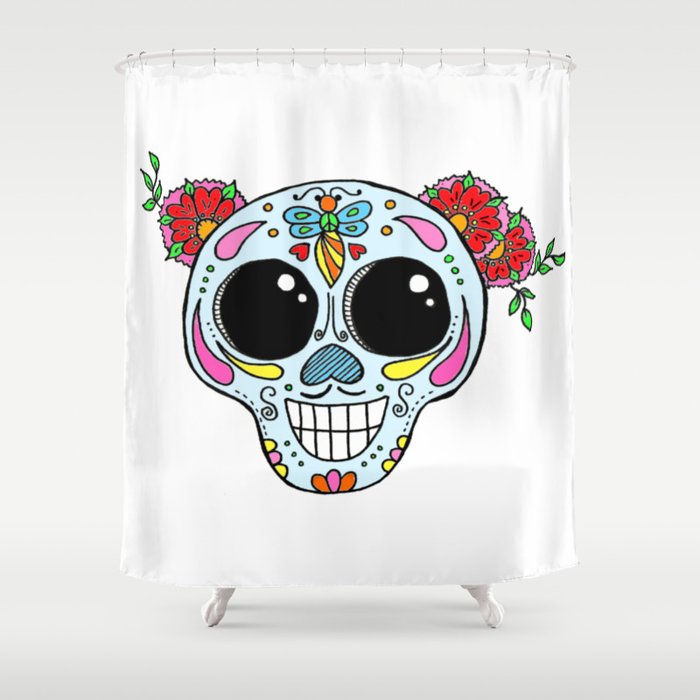 Sugar skull with flowers and bee Shower Curtain