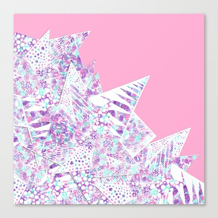 Girly Watercolor Paint and White Geometric Drawing Canvas Print