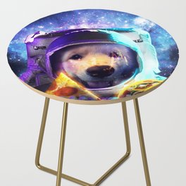 Astronaut Dog Eating Pizza Taco Side Table