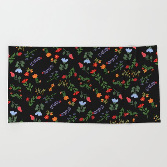 Dark Flower Pattern Beach Towel