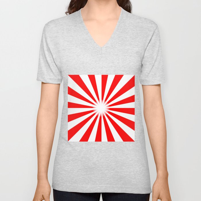Red And White Bright Ray Background V Neck T Shirt