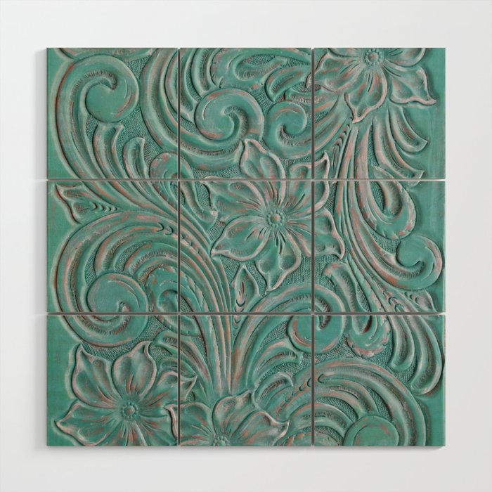Turquoise western tooled leather Wood Wall Art