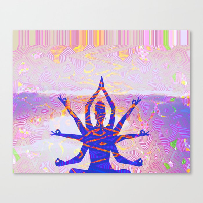 Kali Goddess Sunset Landscape with Tribal Glitch Pattern Canvas Print