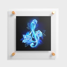 Fiery Treble Clef with Blue Roses Floating Acrylic Print