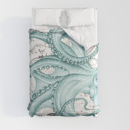 Teal Green Octopus Kraken Nautical Marine Aquatic Vintage Map Sea Comforter
