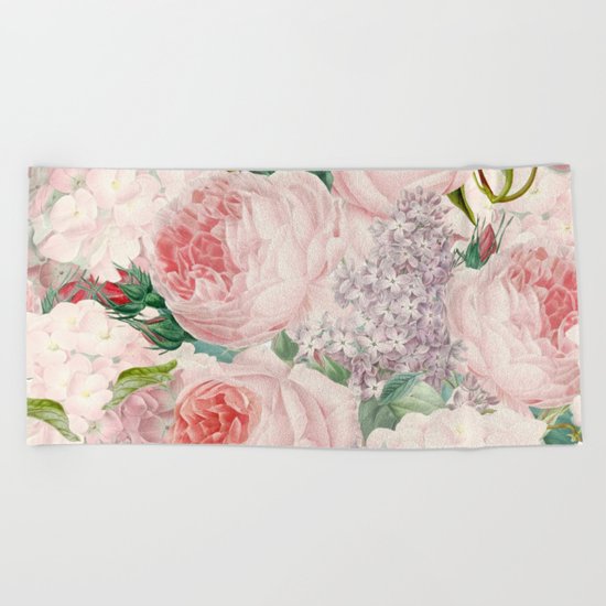Vintage Roses and Lilacs Pattern - Smelling Dreams on #Society6 Beach Towel