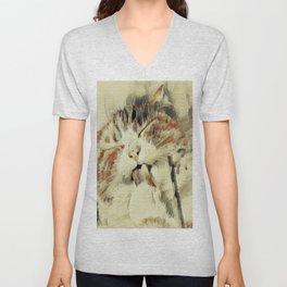 Lazy Cat In the Sunshade  V Neck T Shirt