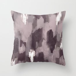 Eggplant Purple. Lavender, and Silver Abstract Ikat Painting Throw Pillow