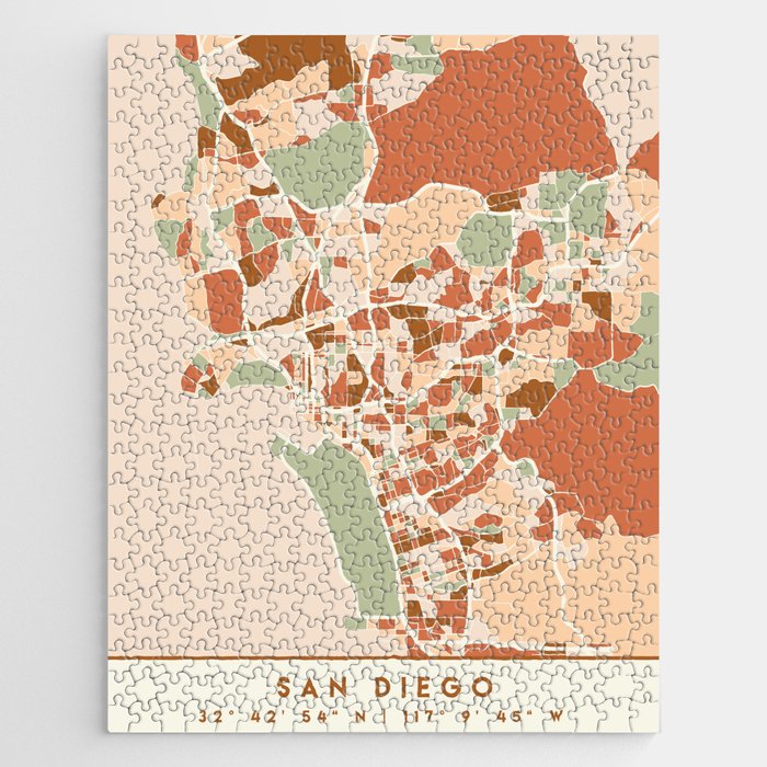 SAN DIEGO CALIFORNIA CITY MAP EARTH TONES Jigsaw Puzzle