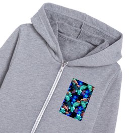 Flamingo Palm, Blue Flowers, Black Kids Zip Hoodie