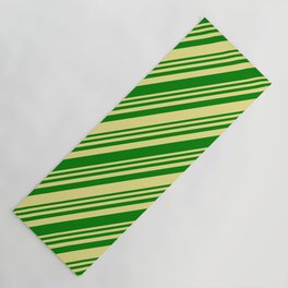 [ Thumbnail: Green & Tan Colored Stripes Pattern Yoga Mat ]