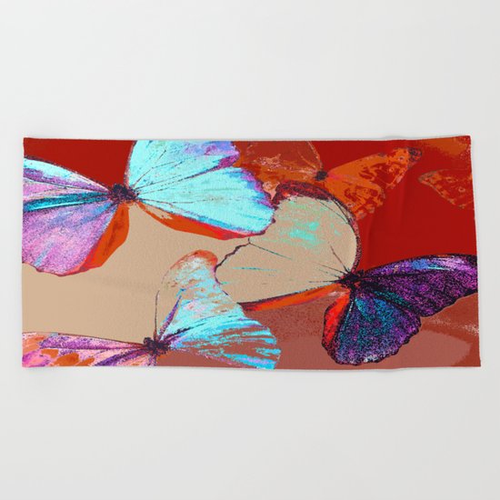 Butterflies in different colors Beach Towel