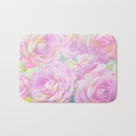 Lush, pink, painterly roses Bath Mat
