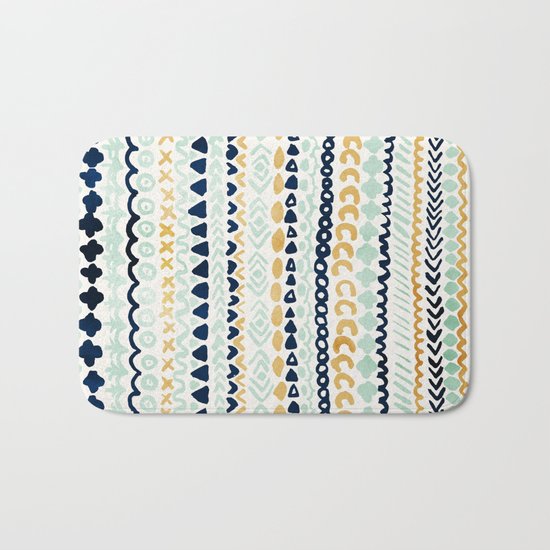 Navy, Teal & Mustard Tribal Bath Mat