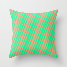 [ Thumbnail: Green & Light Salmon Colored Striped/Lined Pattern Throw Pillow ]