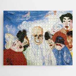 Death and the masks outcast grotesque art portrait painting by James Ensor Jigsaw Puzzle