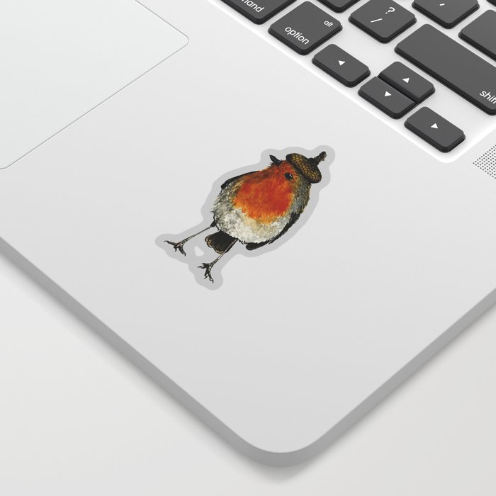 Robin with acorn hat Sticker