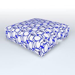 Blue and White Geometric Pattern With Palm Trees Outdoor Floor Cushion