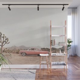 California Living Wall Mural | Orange, Coral, Car, Vehicle, Digital, Joshua Tree Cactus, Digital Manipulation, Joshua Tree, Boho, Photo 
