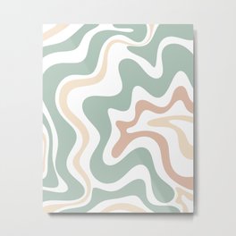 Liquid Swirl Abstract Pattern in Celadon Sage Metal Print