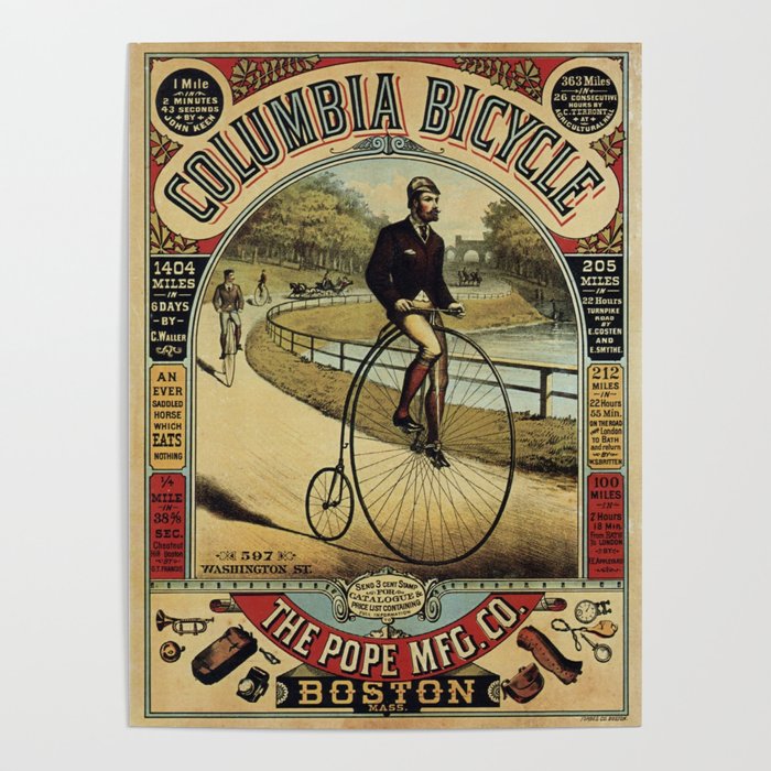 Columbia Bicycle Vintage Illustration Boston Poster