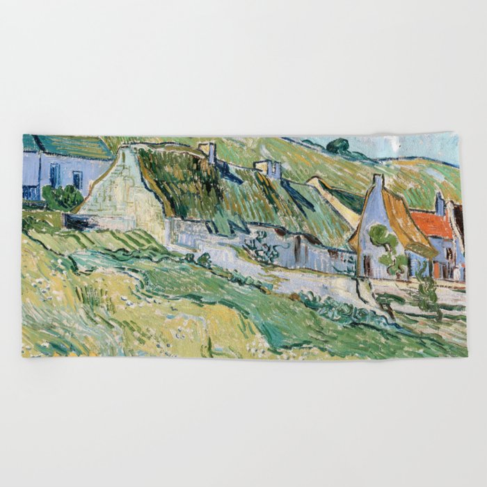 Thatched Cottages and Houses by Vincent van Gogh Beach Towel