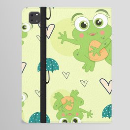 Cute Frogs And Rain Umbrellas iPad Folio Case