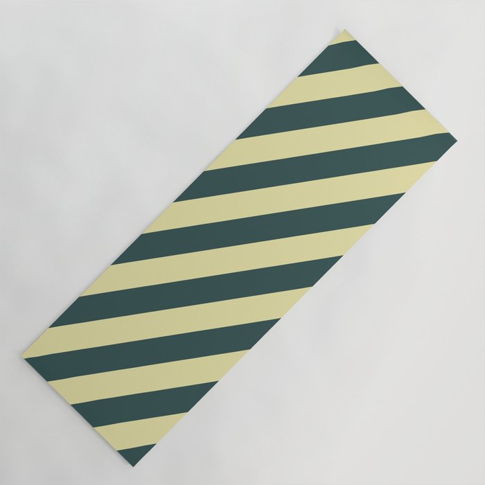 Dark Slate Gray and Pale Goldenrod Colored Lines Pattern Yoga Mat