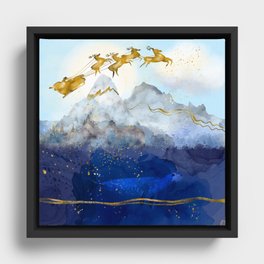 Santa Claus & His Reindeer over the North Pole Framed Canvas