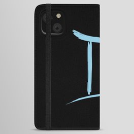 Gemini The Twins Blue on Black Zodiac Sign iPhone Wallet Case