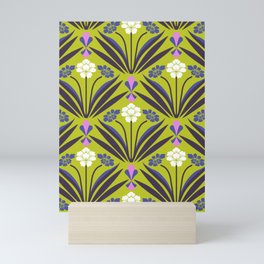Art deco floral pattern in yellow Mini Art Print