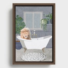 Leo Lion Takes a bath Framed Canvas