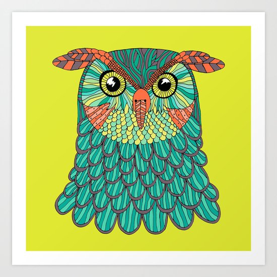 owl - Lime green Art Print