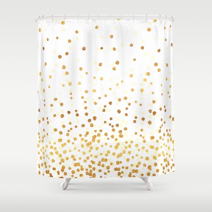 Floating Dots Cream And Gold On White Shower Curtain By