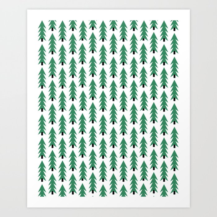 Christmas Tree forest holiday minimal decor festive winter trees green and white Art Print