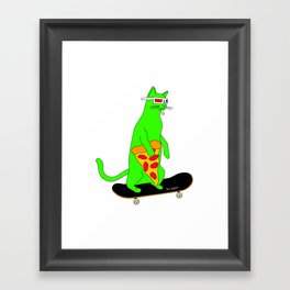 "Psychedelic Skateboarding Pizza Cat", by Brock Springstead Framed Art Print