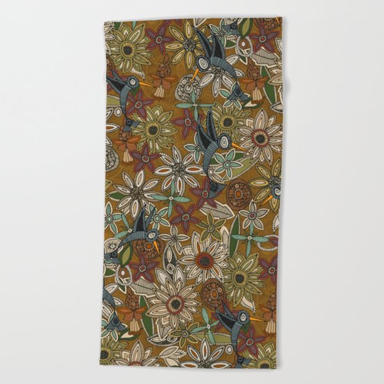 nectar bird garden gold Beach Towel