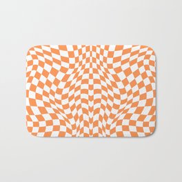 Orange And White Checkered, Orange Chess Board, Distorted Chess Bath Mat