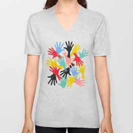HIGH FIVE Retro Graphic Hands Abstract Handshake Fingers V Neck T Shirt