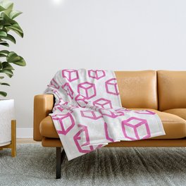 Abstract Hand Painted Magenta Pink Geometric Cubes Throw Blanket
