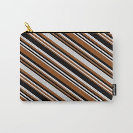 [ Thumbnail: Light Grey, Brown, and Black Colored Lines/Stripes Pattern Carry-All Pouch ]