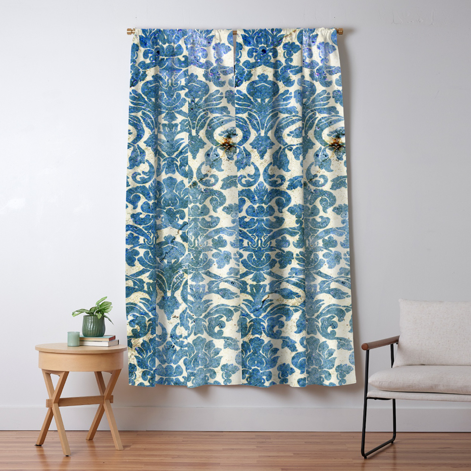 Vintage Antique Blue Wallpaper Pattern Blackout Curtain By Dec02
