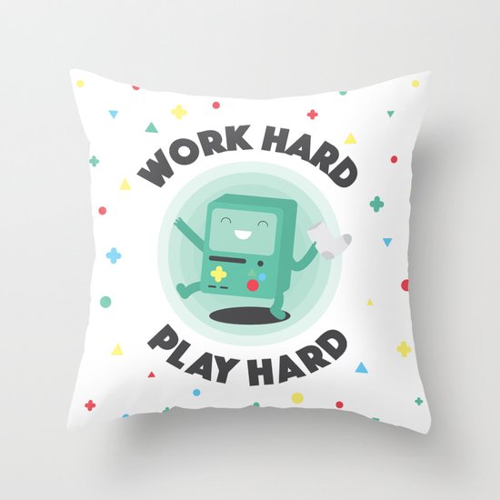 Work Hard, Play BMO Throw Pillow