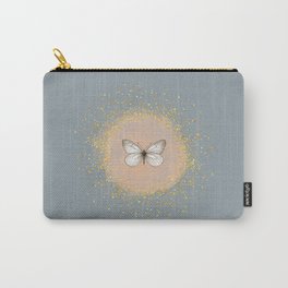 Hand-Drawn Butterfly and Gold Circle Frame on Greenish Gray Carry-All Pouch