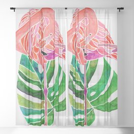 Flamingo and Monstera Leaf Sheer Curtain