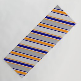[ Thumbnail: Dark Grey, Dark Blue, Light Gray & Dark Orange Colored Lines/Stripes Pattern Yoga Mat ]