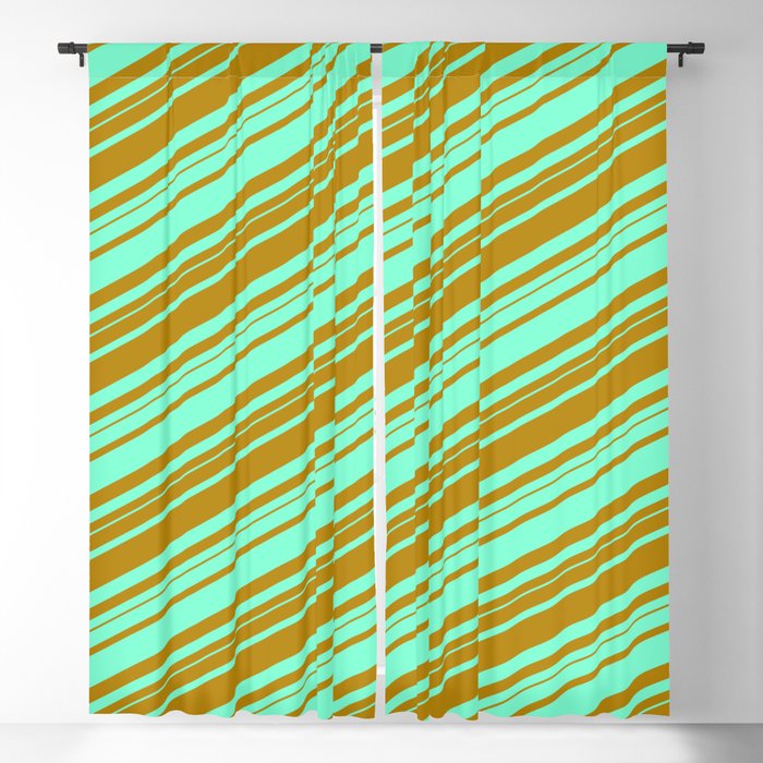 Aquamarine and Dark Goldenrod Colored Lined/Striped Pattern Blackout Curtain