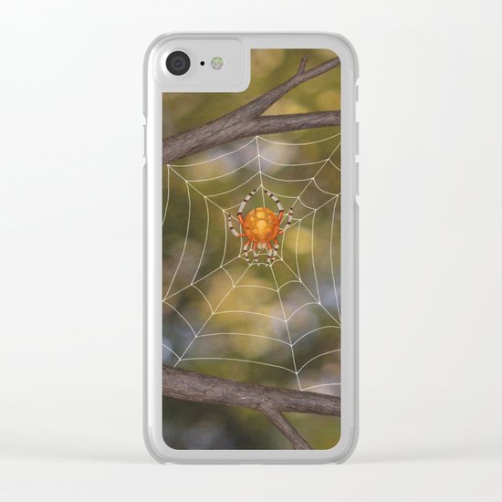 marbled orb weaver on a web Clear iPhone Case